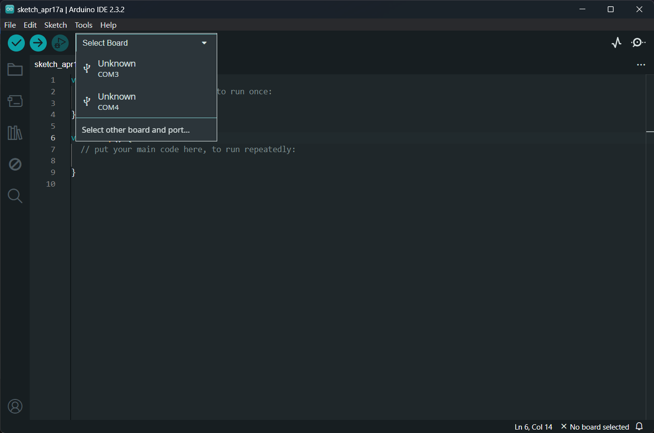 Arduino IDE select board