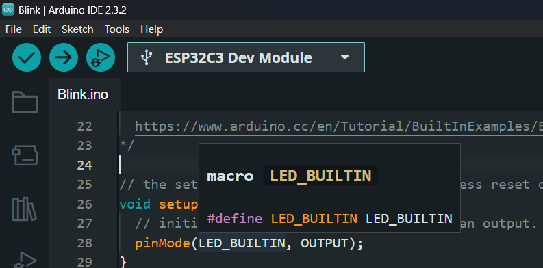 ESP32C3 Dev Module 已經幫你定義好了。 Defined Built-in LED for ESP32C3